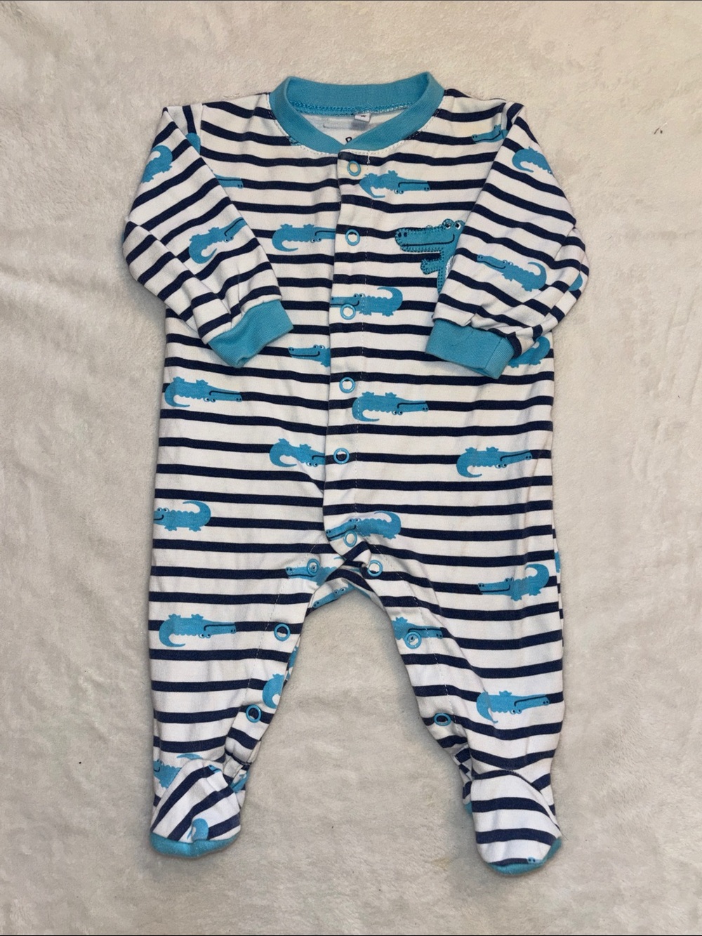 (2 for $10) PEKKLE Blue and White Striped Crocodile Footie 3 months
